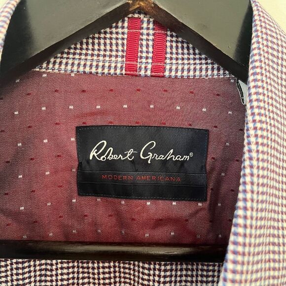 Robert Graham Burgundy Blue Small Pattern Contrasting Floral Cuffs Dress Shirt - Picture 4 of 11